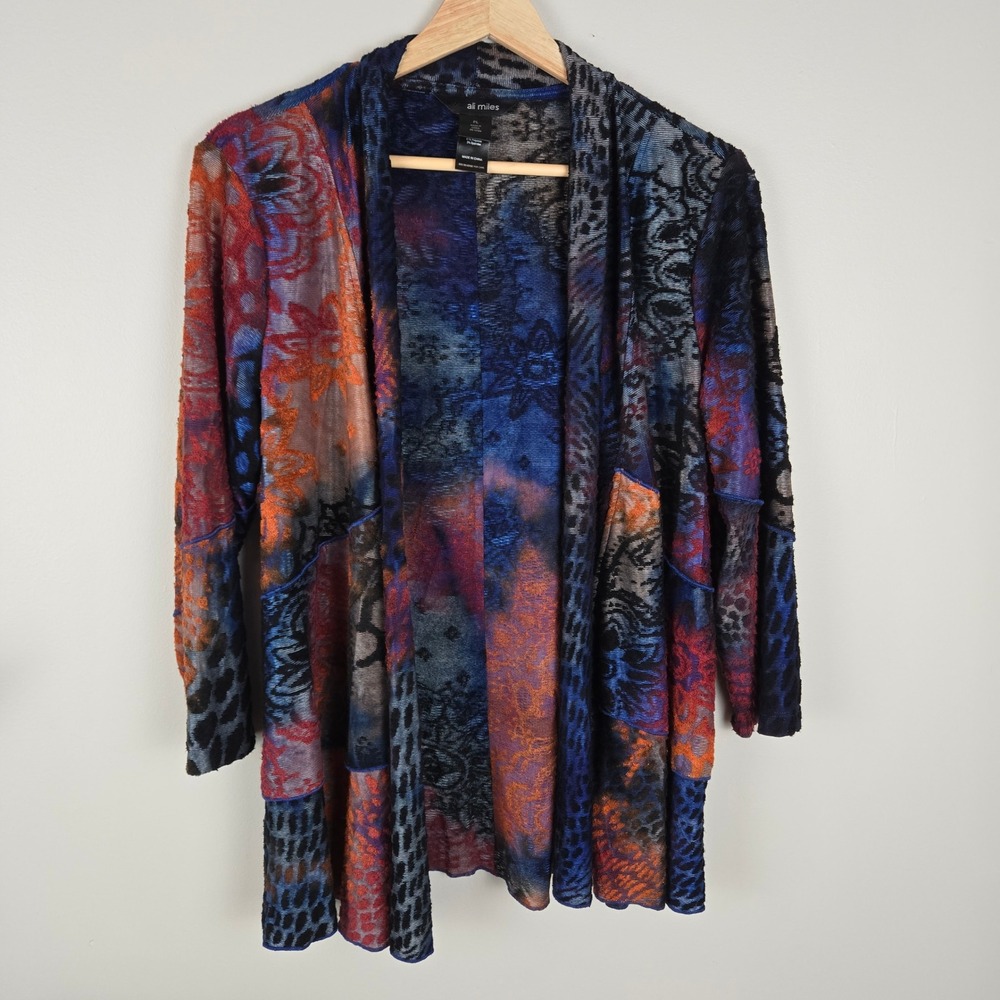 Ali Miles Patchwork Cardigan‎ Size PL Petite Large Burnout Velvet Floral Boho